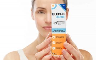 introduction to blephaderm with a woman holding a box of blephaderm